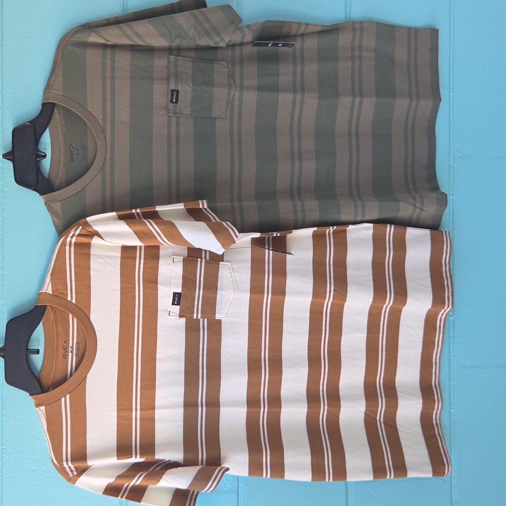 NWT "RVCA" Malone Stripe Crew Men's Tee- Shirts (Set Of 2) Size Medium
